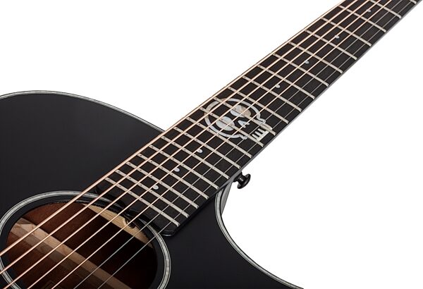 Schecter Regulo Caro-7 Acoustic-Electric Guitar, Satin Black, Action Position Back