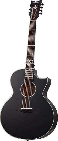 Schecter Regulo Caro-7 Acoustic-Electric Guitar, Satin Black, Action Position Back