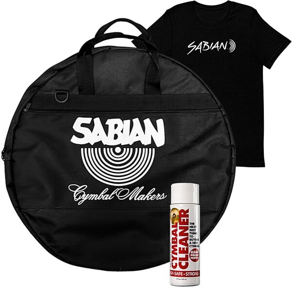 Sabian Basic Nylon Cymbal Bag, 22 inch, with Sabian T-Shirt (Large) and SC1 Cymbal Cleaner, pack