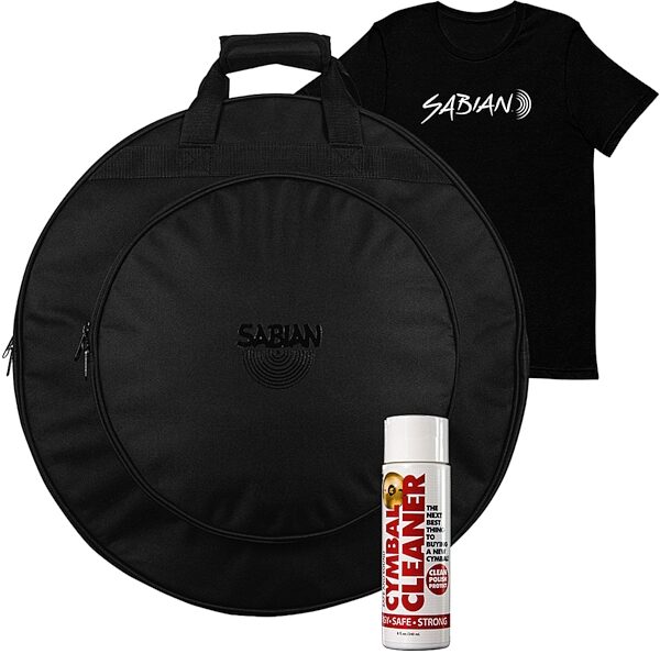 Sabian Quick 22 Cymbal Bag, Black, with Sabian T-Shirt (Large) and SC1 Cymbal Cleaner, pack