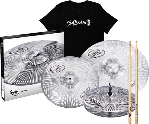 Sabian Quiet Tone QTPC502 Practice Cymbal Set, With 5AW Pair and T-Shirt, pack