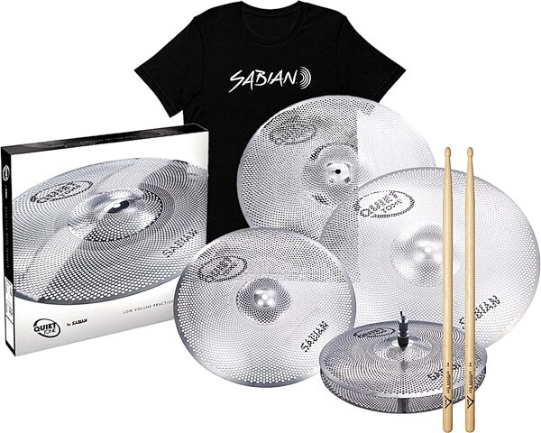 Sabian Quiet Tone QTPC504 Practice Cymbal Set, With 5AW Pair and T-Shirt, pack