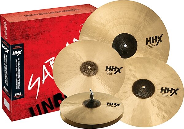 Sabian HHX Complex Performance Cymbal Pack, 14&quot; Hats, 16&quot; and 18&quot; Crashes, 20&quot; Ride, Action Position Back