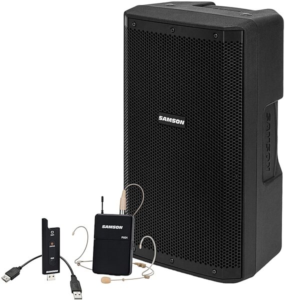 Samson RS110a Active Loudspeaker with Bluetooth, Bundle with Samson XPD2 Headset USB Digital Wireless Microphone System, pack