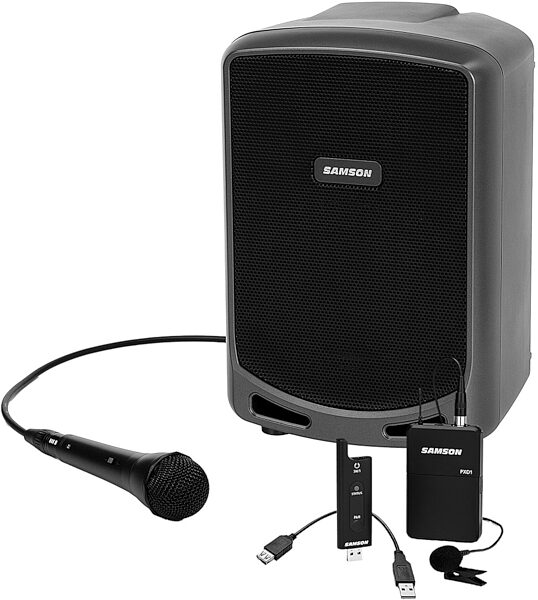 Samson Expedition XP106w Rechargeable Portable Bluetooth PA System with Wireless Handheld Mic, Bundle with Samson XPD2 LM8 USB Digital Wireless Lavalier Microphone System, pack