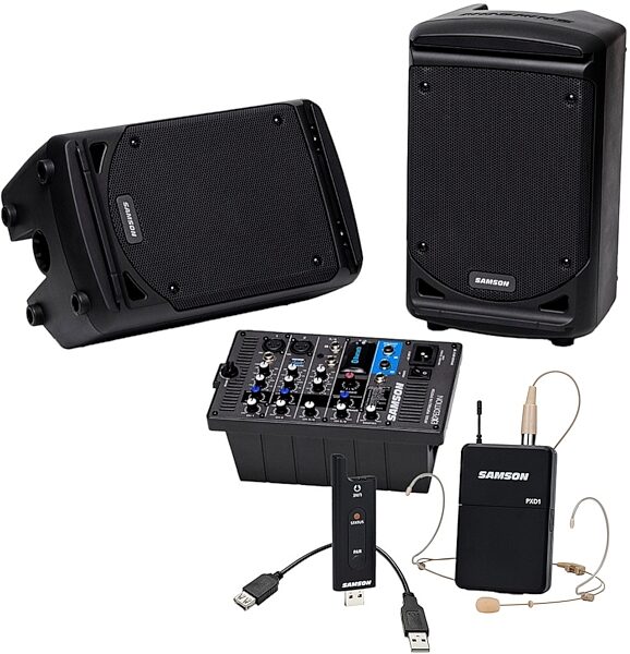 Samson Expedition XP300 Portable Bluetooth PA System (300 Watts), Bundle with Samson XPD2 Headset USB Digital Wireless Microphone System, pack