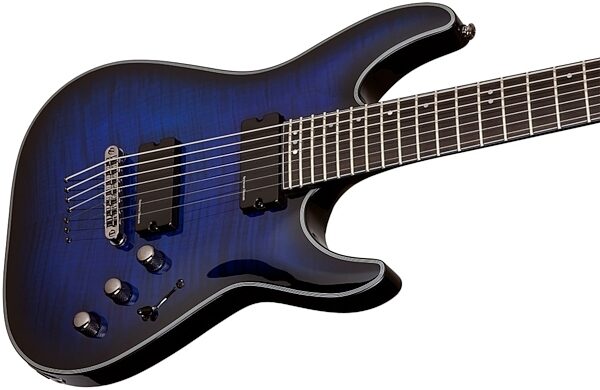 Schecter Blackjack SLS C-7 Electric Guitar, 7-String, See-Thru Blue Burst - Body Closeup