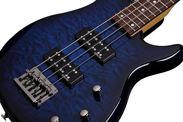 Schecter Raiden Special-4 Electric Bass, See Thru Blue Burst - Body Closeup