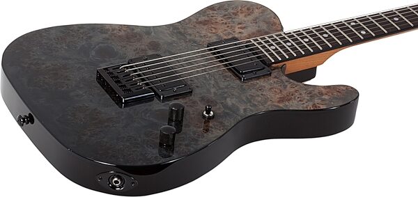 Schecter PT Standard Electric Guitar, Black Fade Burst Burl, Action Position Back