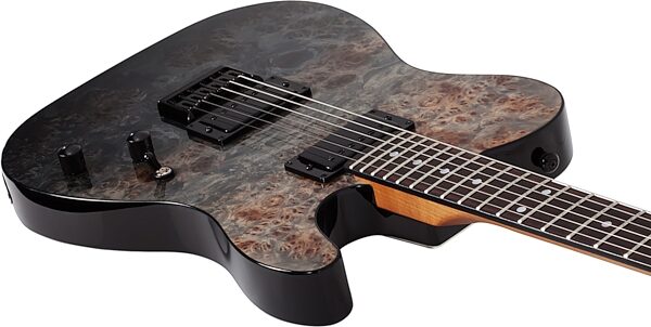 Schecter PT Standard Electric Guitar, Black Fade Burst Burl, Action Position Back