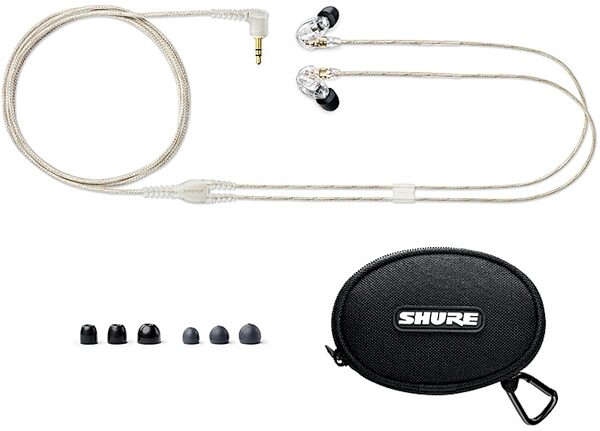 Shure SE215 Pro Sound Isolating Earphones, Clear, SE215-CL, with Shure RMCE-TW2 True Wireless Secure Fit Adapter Gen 2, With Acessories