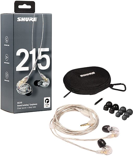 Shure SE215 Pro Sound Isolating Earphones, Clear, SE215-CL, with Shure RMCE-TW2 True Wireless Secure Fit Adapter Gen 2, Package Contents