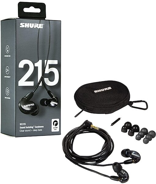 Shure SE215 Pro Sound Isolating Earphones, Transparent Black, SE215-K, Open Box (Very Good), Package Contents