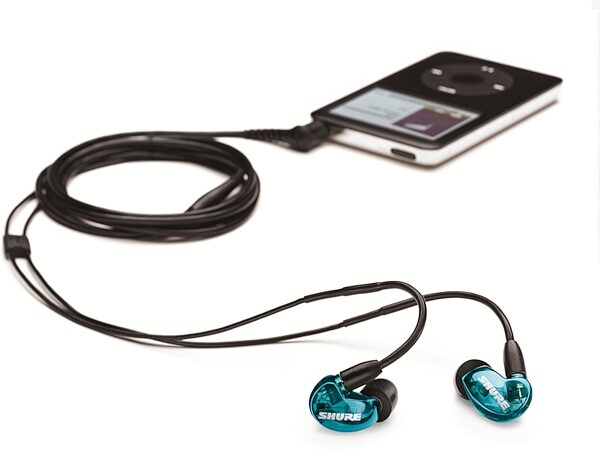 Shure SE215 Sound Isolating Earphones, Blue, SE215SPE, Special Edition, In Use