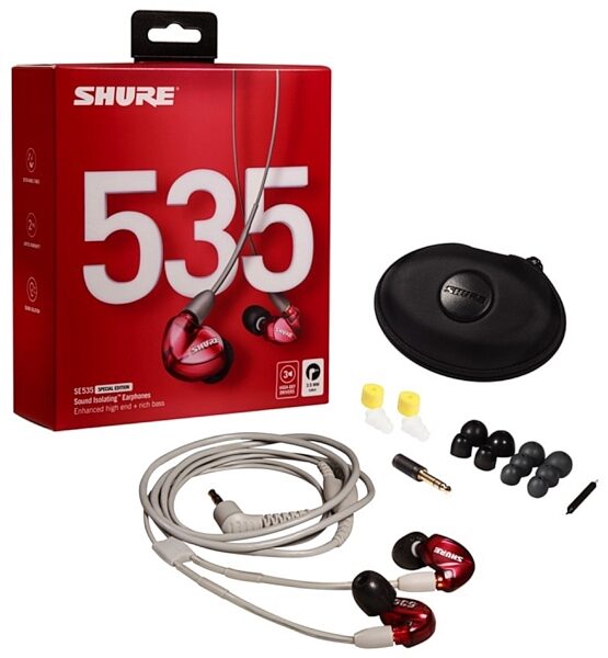 Shure SE535 Pro Sound Isolating Earphones, Limited Edition Red, SE535LTD, Package