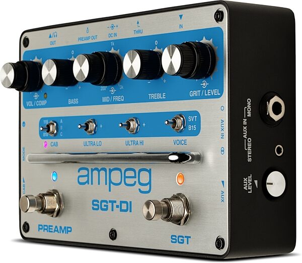 Ampeg SGT-DI Blue Line Anniversary Edition Dual-Voice Preamp Compressor and DI Pedal, New, Action Position Back