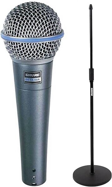 Shure Beta 58A Supercardioid Dynamic Microphone, With Round Base Mic Stand, Main