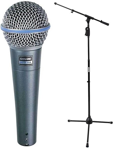 Shure Beta 58A Supercardioid Dynamic Microphone, With Tripod Boom Mic Stand, Main