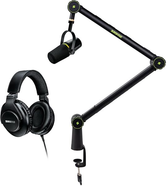 Shure MV7+ Hybrid USB/XLR Podcast Microphone, Black, Bundle with Boom Arm and Headphones, Main