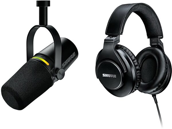 Shure MV7+ Hybrid USB/XLR Podcast Microphone, Black, Bundle with Headphones, Main
