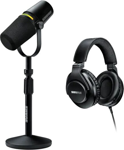 Shure MV7+ Podcast Kit with Hybrid USB/XLR Microphone, Black, MV7+-K-BNDL440, with SRH440A Headphones, Main