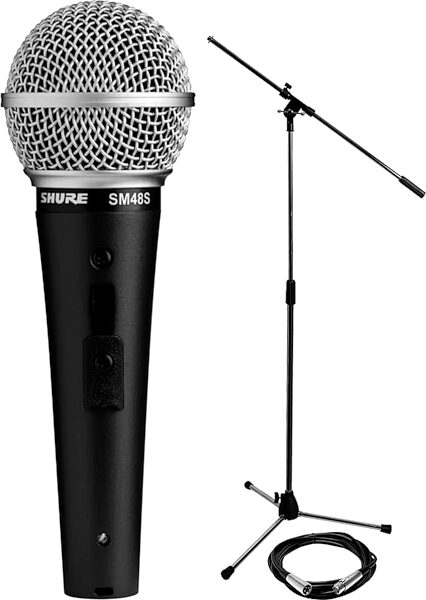 Shure SM48 Dynamic Vocal Microphone, SM48S LC, with On/Off Switch, with Stand and Mic Cable, Main