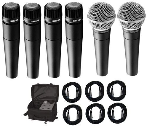 Shure SM57 and SM58 Microphone Package, 4xSM57, 2xSM58, CBI Cables and On-Stage Bag, Main
