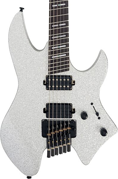 Sire Larry Carlton X6 Headless Electric Guitar (with Gig Bag), Silver Sparkle, Action Position Back