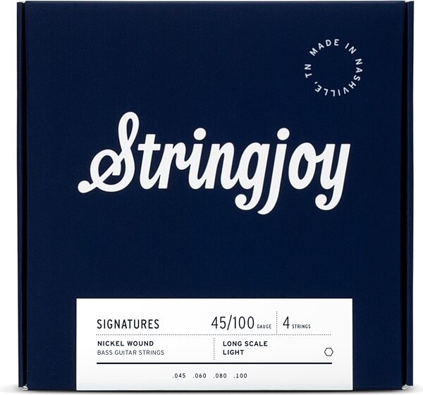 Stringjoy Light Gauge 4-String Long Scale Nickel Wound Bass Guitar Strings, 45-100, Action Position Back