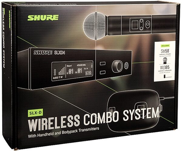 Shure SLXD124/85M Combo Wireless Microphone System with SM58 and WL185m, Band H55 (514-558 MHz), Boxshot Front