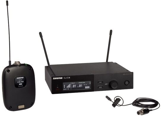 Shure SLXD14/DL4B Wireless Microphone System with DL4B/O Lavalier, Band G58, Main with all components Front