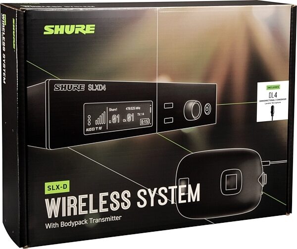 Shure SLXD14/DL4B Wireless Microphone System with DL4B/O Lavalier, Band H55, Warehouse Resealed, Boxshot Side