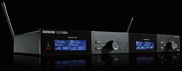 Shure SLXD4Q+ Quad Channel Digital Wireless Receiver with Dante Audio, Band G57, Action Position Front