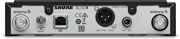 Shure SLXD4 Single-Channel Wireless Receiver, Band G58 (470-514 MHz), Detail Back