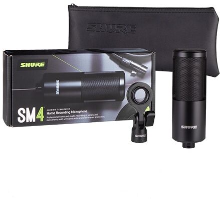 Shure SM4 Dual-Diaphragm Cardioid Condenser Mic, Black, SM4-K, with Hard Mount, Main with all components Front