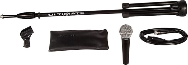 Shure SM58 Dynamic Handheld Microphone, SM58-CN BTS, Stage Performance Kit with Stand and Cable, Action Position Back