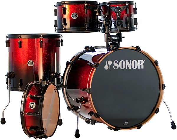 Sonor Force 3007 Stage3 Drum Shell Kit (5-Piece), Black to Red Sparkle
