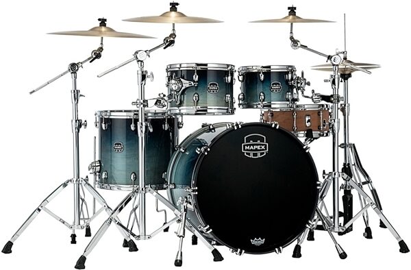 Mapex SR529XU Saturn Rock Drum Shell Kit, 4-Piece, Teal Blue Fade, with Drum Throne, Main