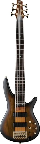 Ibanez SR756 Electric Bass, 6-String, Flat Brown Sunburst