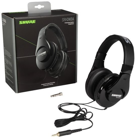 Shure SRH240A Studio Headphones, Black, Packaging
