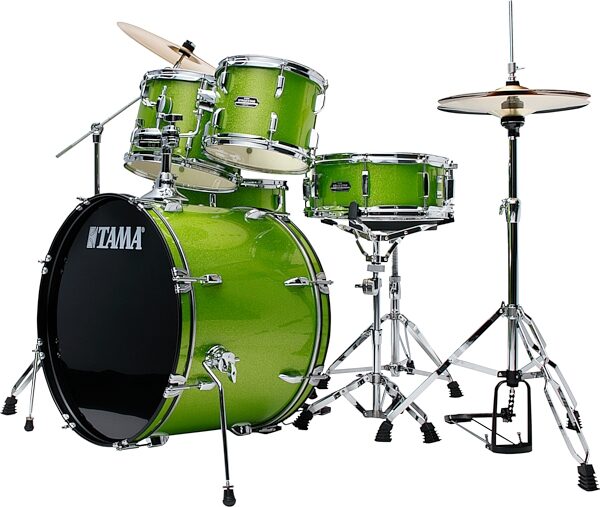 Tama Stagestar Complete 5-Piece Drum Set, Lime Green Sparkle, Action Position Back