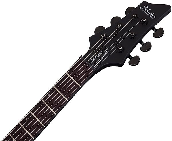 Schecter Stealth C-1 Electric Guitar, Satin Black - Headstock