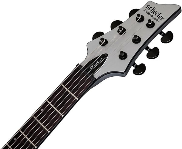 Schecter Stealth C-1 Electric Guitar, Satin Silver - Headstock