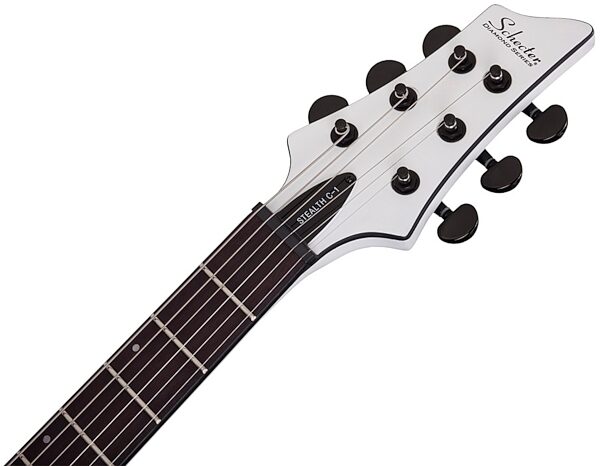 Schecter Stealth C-1 Electric Guitar, Satin White - Headstock