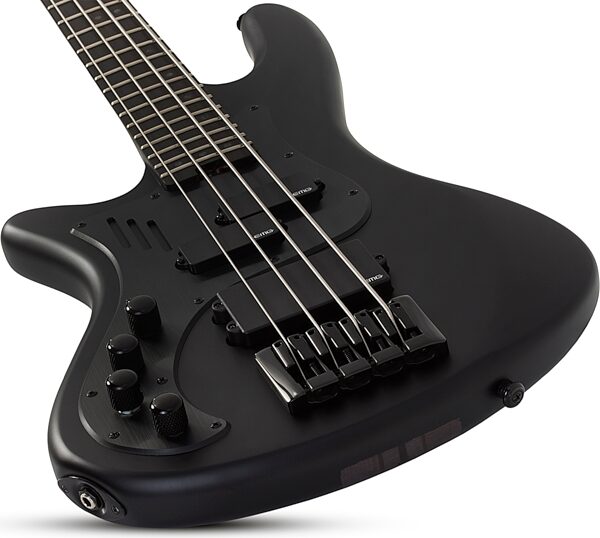 Schecter Stiletto Stealth-4 Pro Electric Bass, Left-Handed, Satin Black, Action Position Back