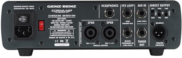 Genz Benz Streamliner 600 Bass Amplifier Head (600 Watts), Back