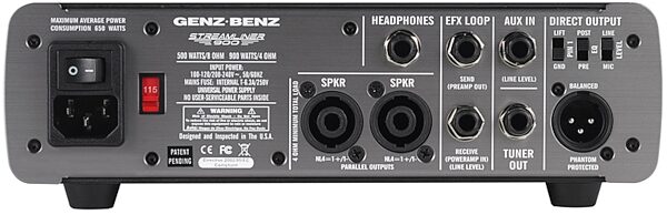 Genz Benz Streamliner 900 Bass Amplifier Head (900 Watts), Back
