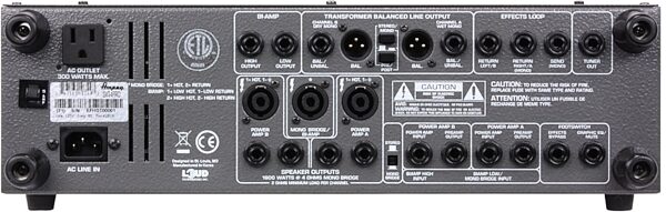 Ampeg SVT-4PRO Bass Amplifier Head (1200 Watts), New, Rear