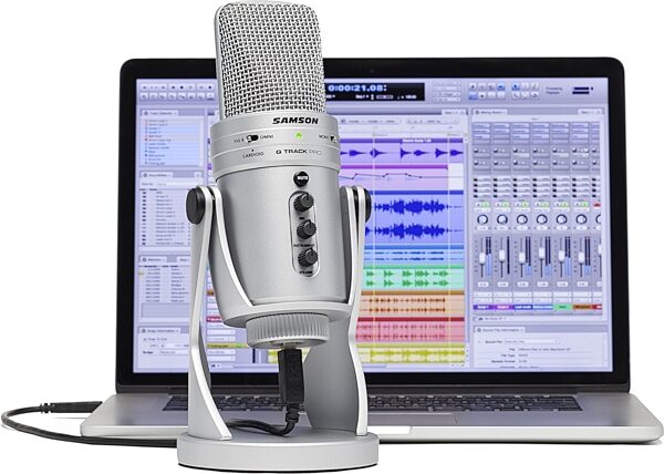 Samson G-Track Pro Studio USB Condenser Microphone, Silver, Action Position Back