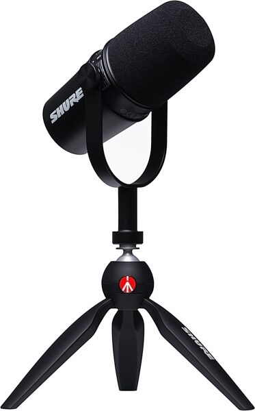 Shure MOTIV MV7 Dynamic Cardioid USB and XLR Podcast Microphone, Black, Podcast Kit with Manfrotto PIXI Mini Tripod, Shure MV7 Podcast Kit Microphone with Mic Stand Angle 1